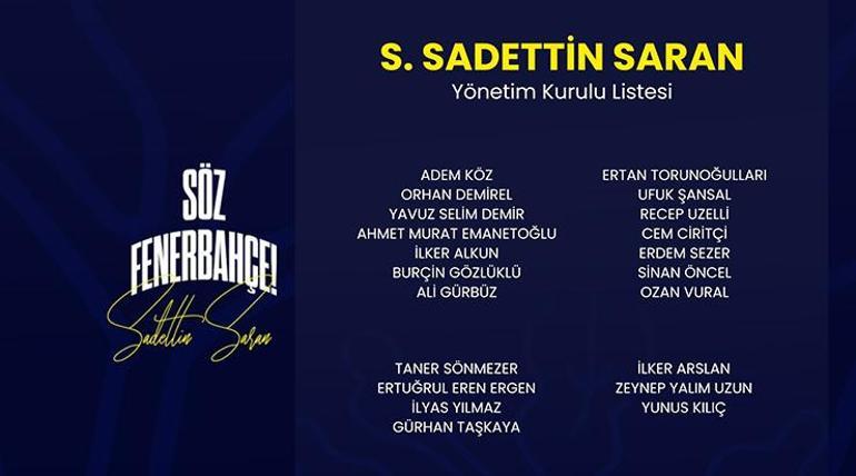 Sadettin Saran Yönetim Kurulu Fenerbahçe'de duyuruldu